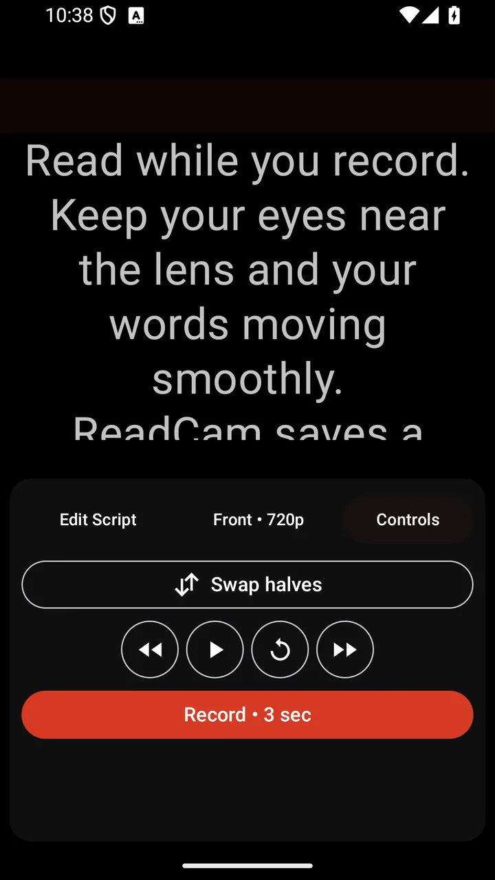 Current ReadCam prompting screen; Teleprompter Only remains in development
